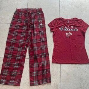 Miami Heat Women's pajama set loungewear Small NBA Red Black Plaid BNWOT NEW